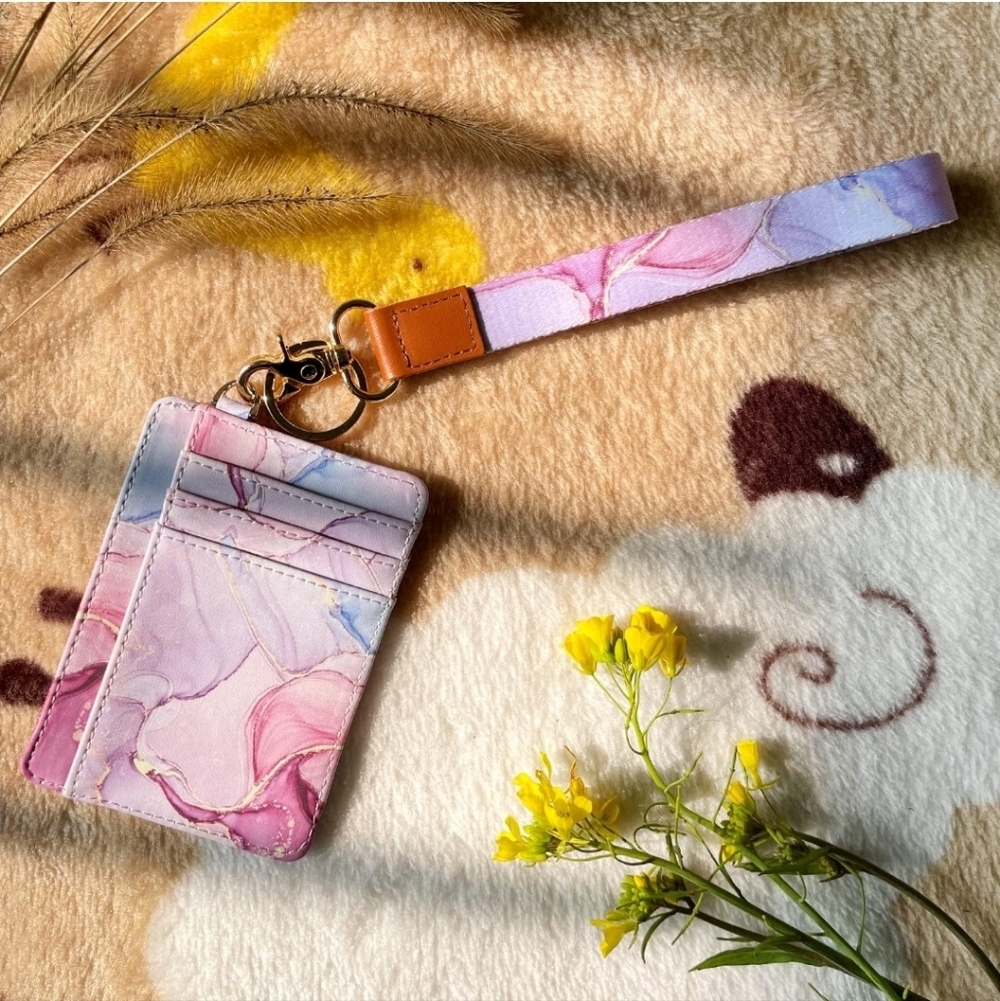 Pink Marble Card Holder with Strap